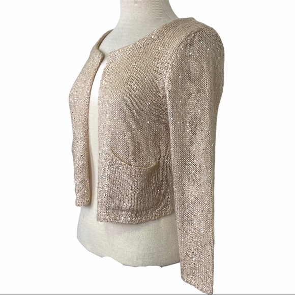H&M Blush Cropped Open Front Sweater with Sequins - Picture 6 of 8